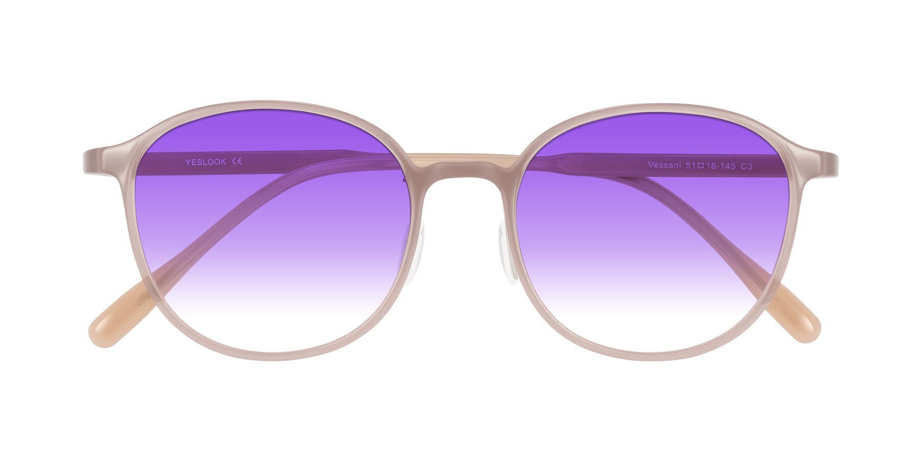 Folded Front of Vessani in Pastel Brown with Purple Gradient Lenses