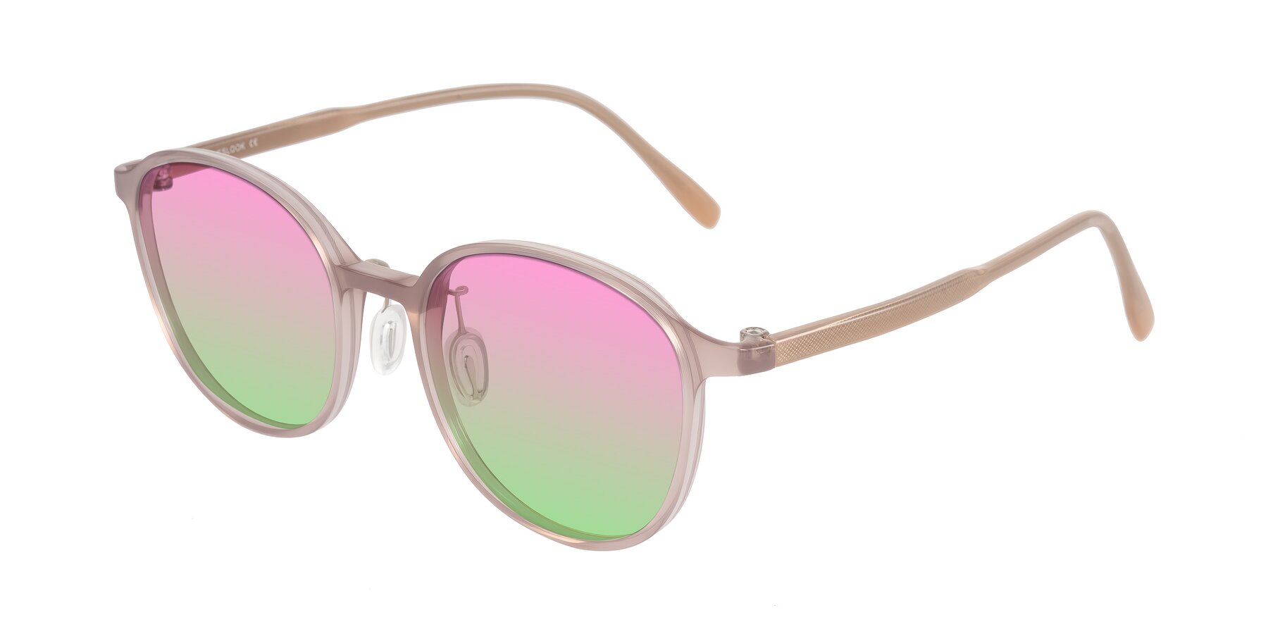 Angle of Vessani in Pastel Brown with Pink / Green Gradient Lenses