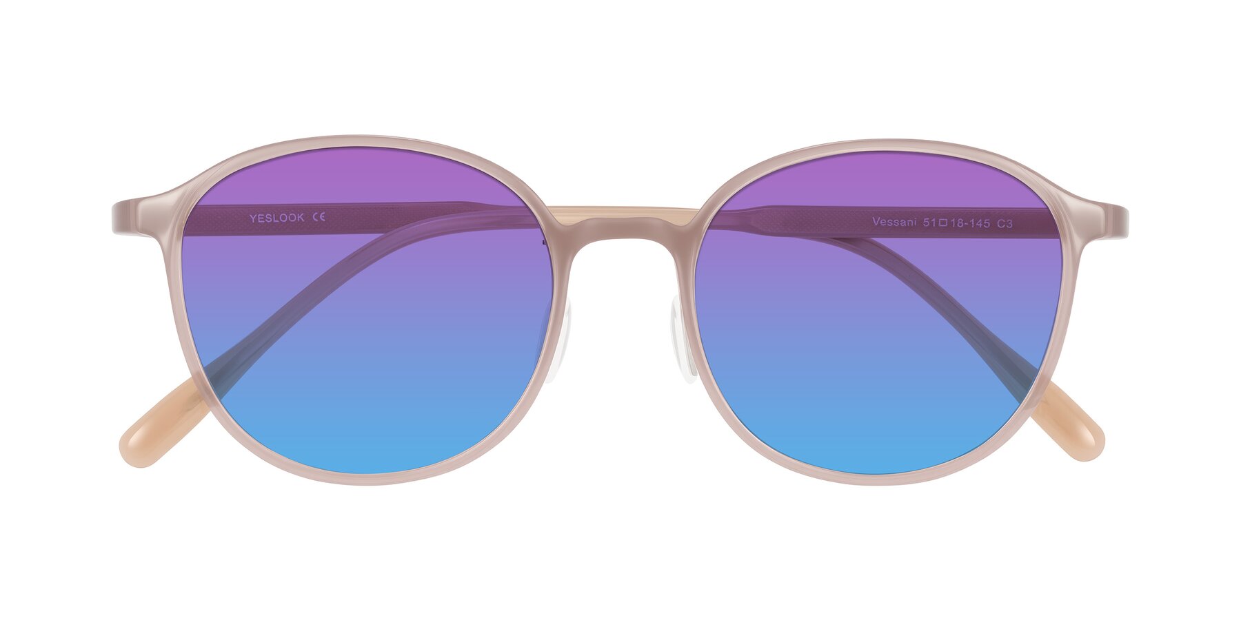 Folded Front of Vessani in Pastel Brown with Purple / Blue Gradient Lenses