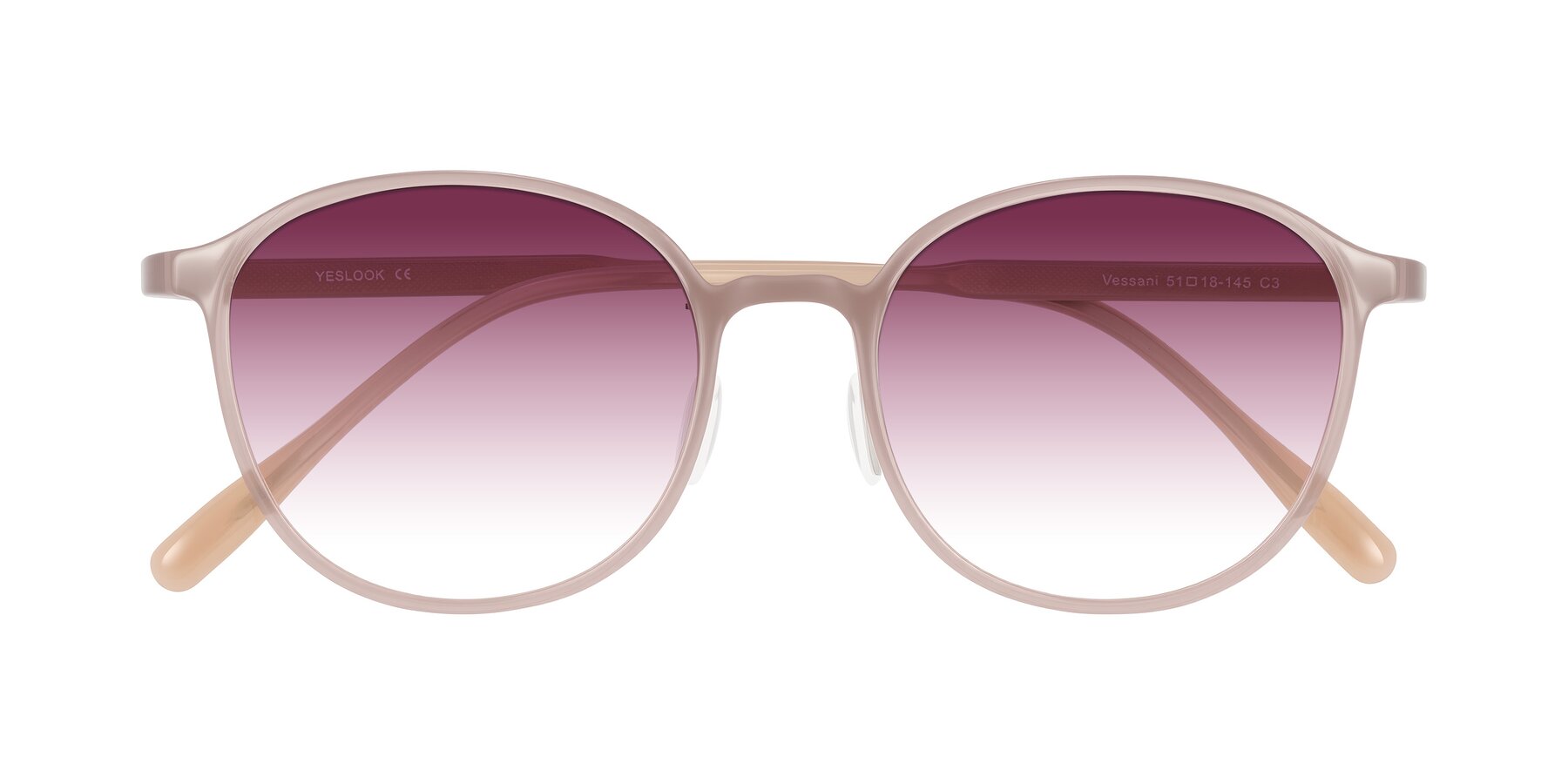 Folded Front of Vessani in Pastel Brown with Wine Gradient Lenses