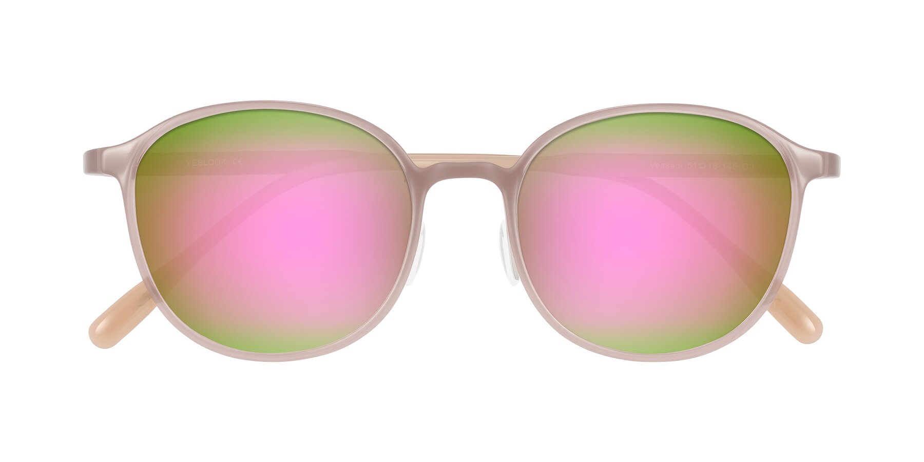 Folded Front of Vessani in Pastel Brown with Pink Mirrored Lenses