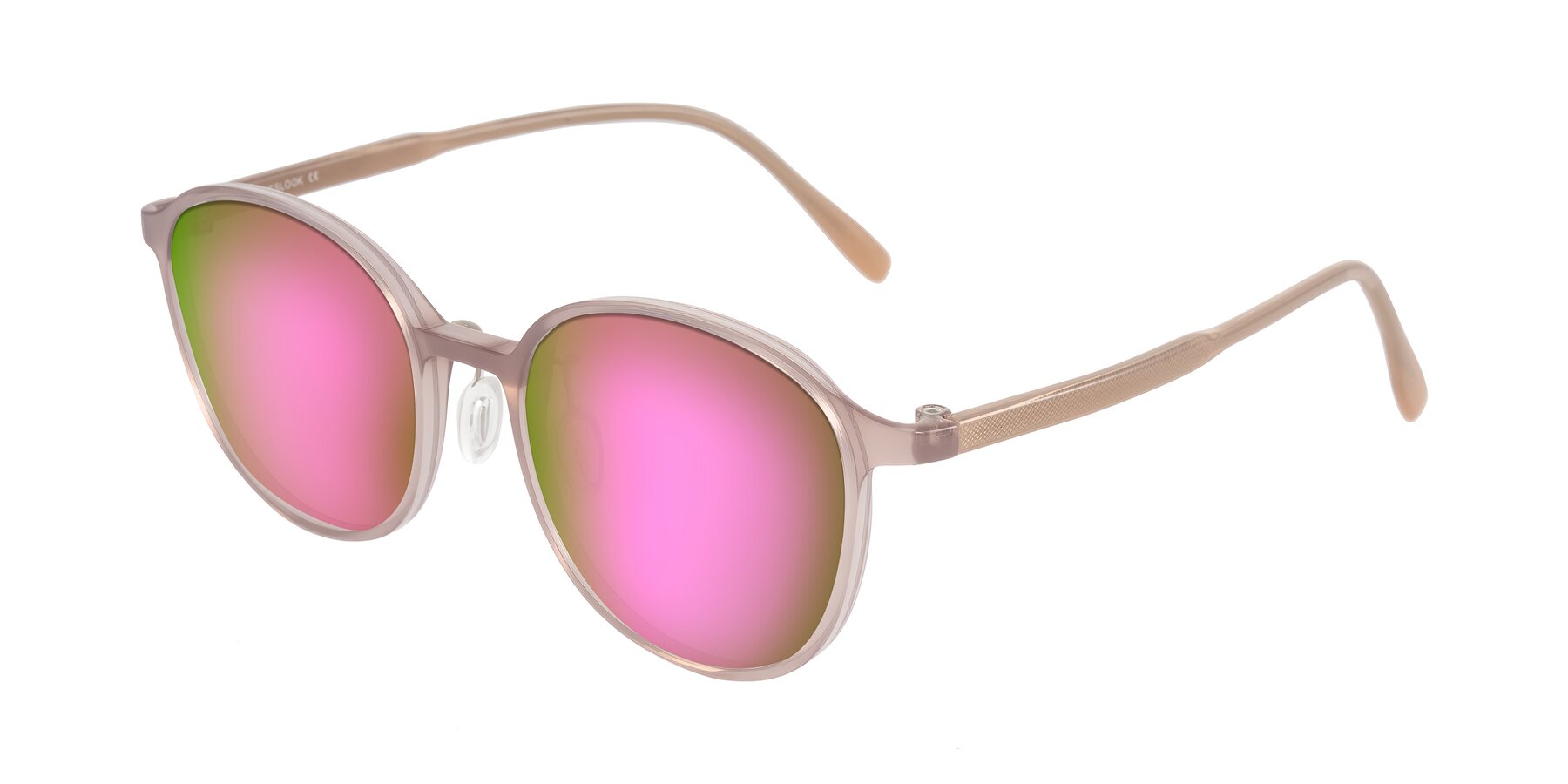 Angle of Vessani in Pastel Brown with Pink Mirrored Lenses