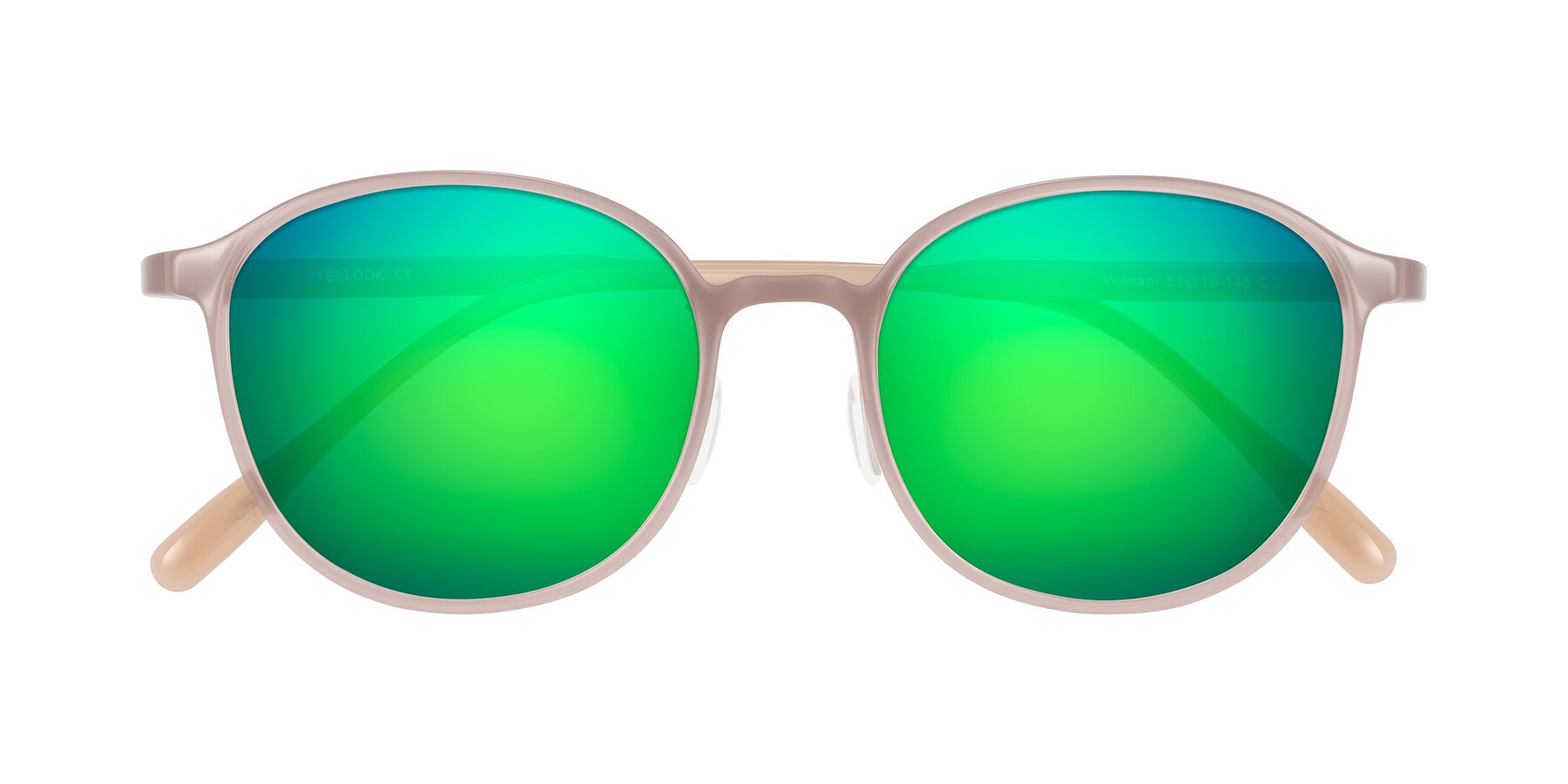 Folded Front of Vessani in Pastel Brown with Green Mirrored Lenses