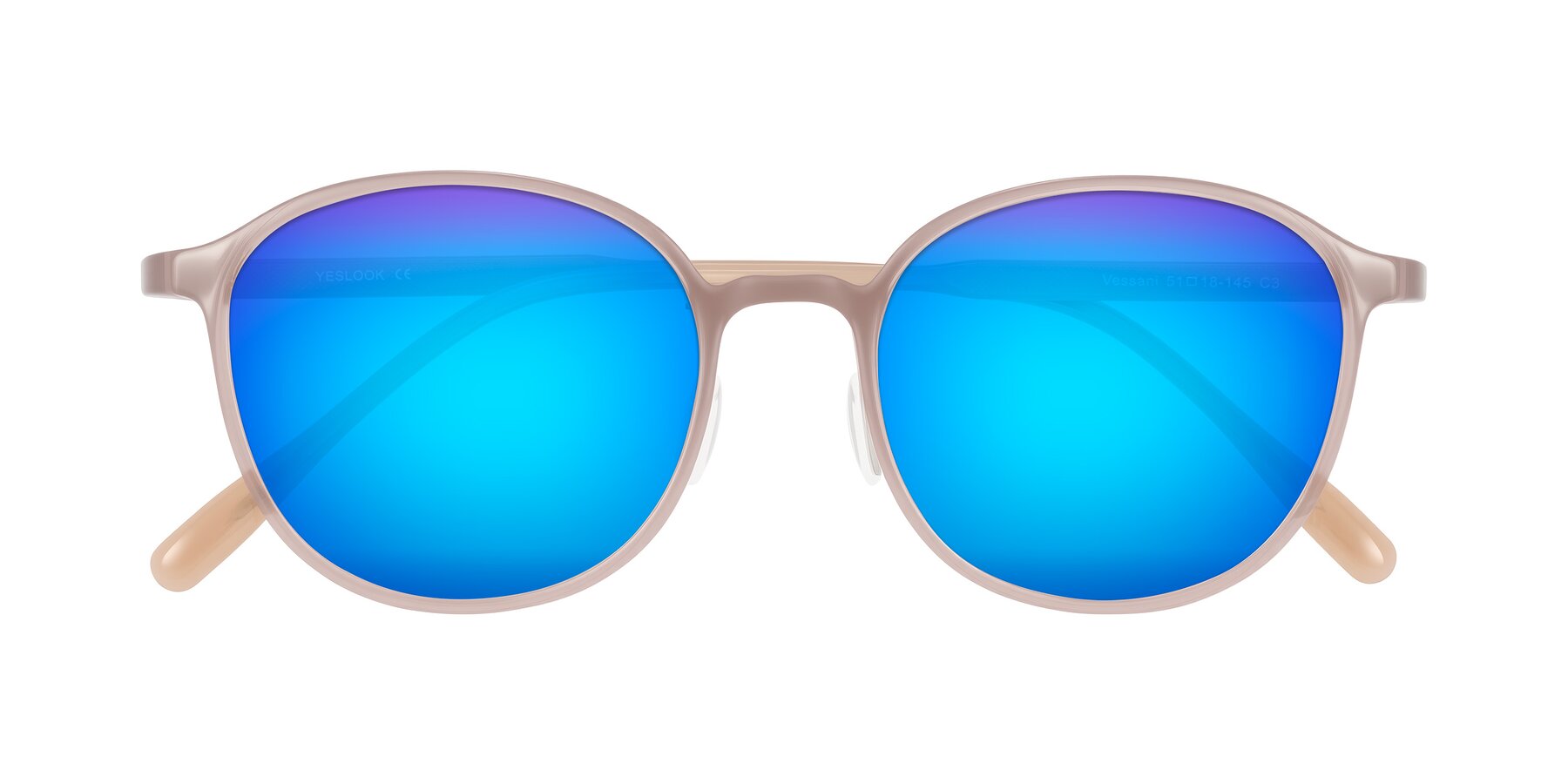 Folded Front of Vessani in Pastel Brown with Blue Mirrored Lenses