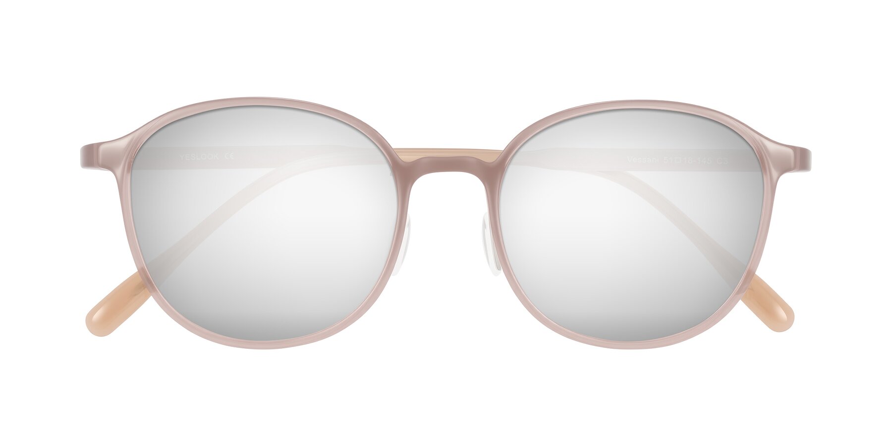 Folded Front of Vessani in Pastel Brown with Silver Mirrored Lenses