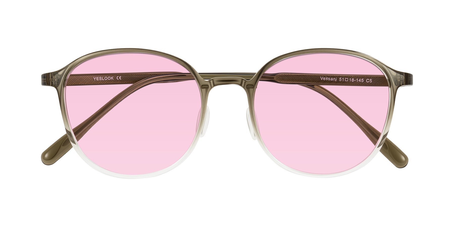 Folded Front of Vessani in Brown/Clear with Light Pink Tinted Lenses