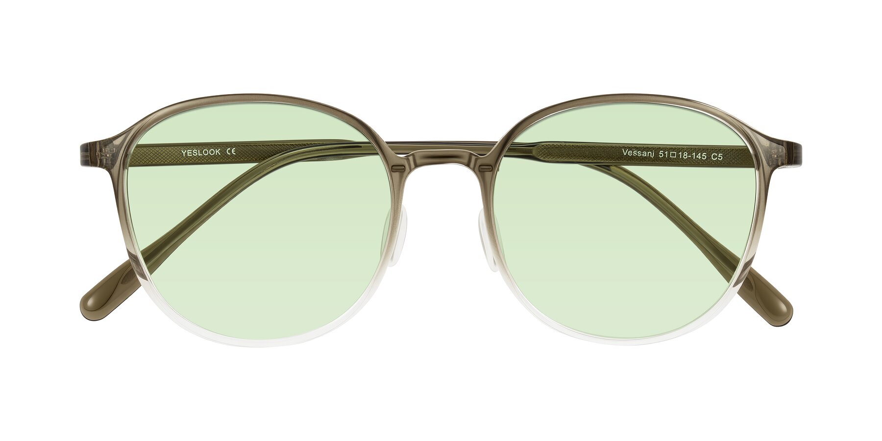 Folded Front of Vessani in Brown/Clear with Light Green Tinted Lenses