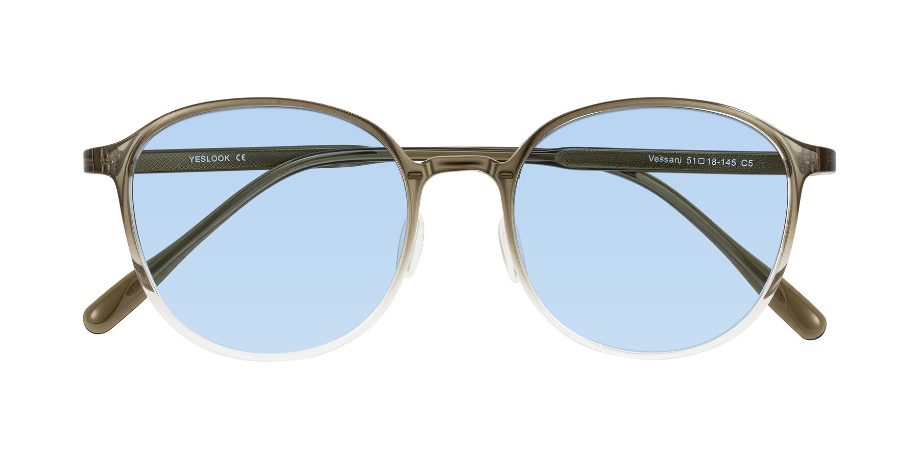 Folded Front of Vessani in Brown/Clear with Light Blue Tinted Lenses