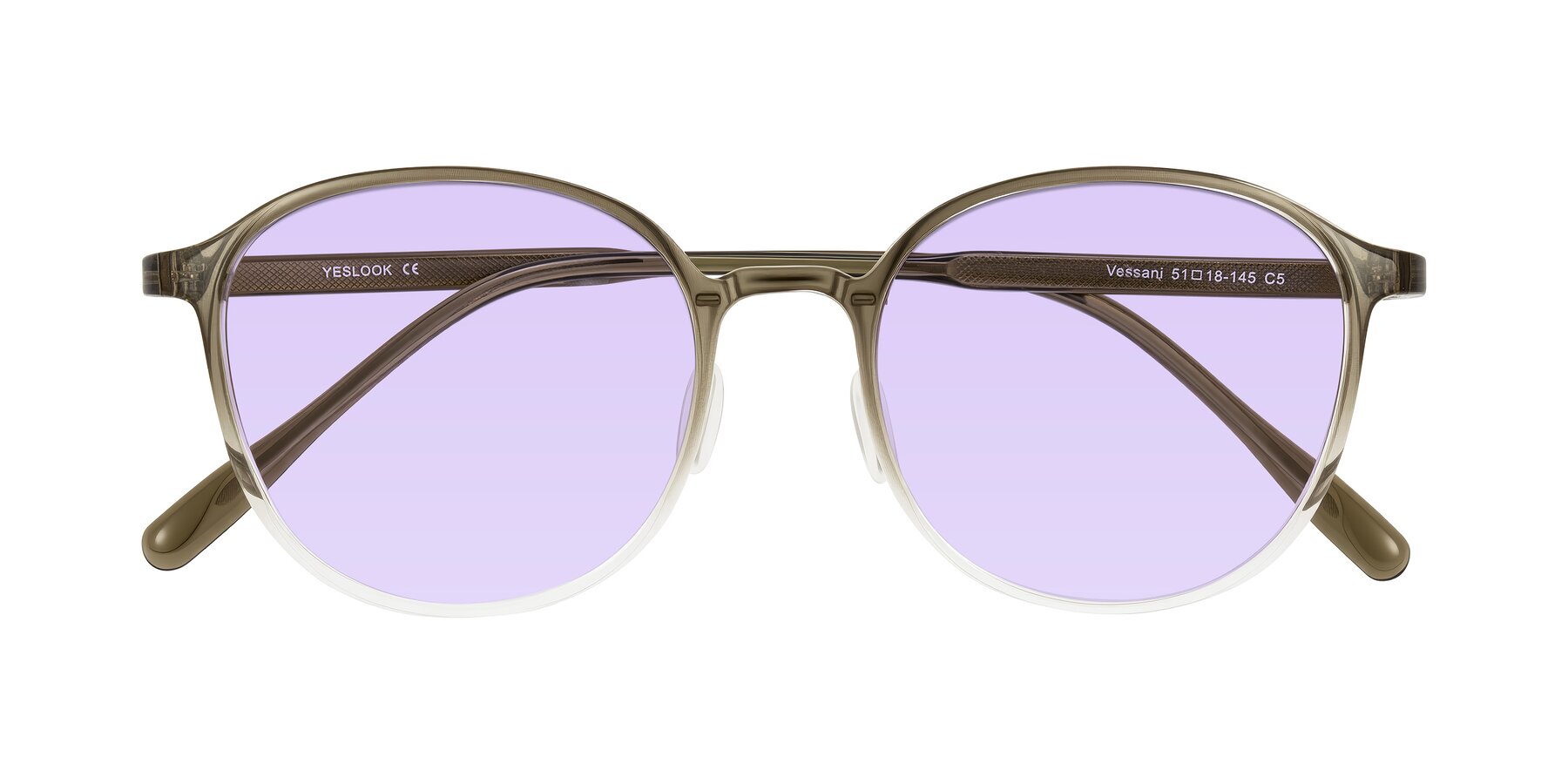 Folded Front of Vessani in Brown/Clear with Light Purple Tinted Lenses