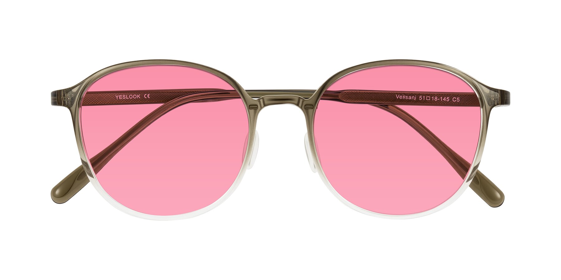 Folded Front of Vessani in Brown/Clear with Pink Tinted Lenses