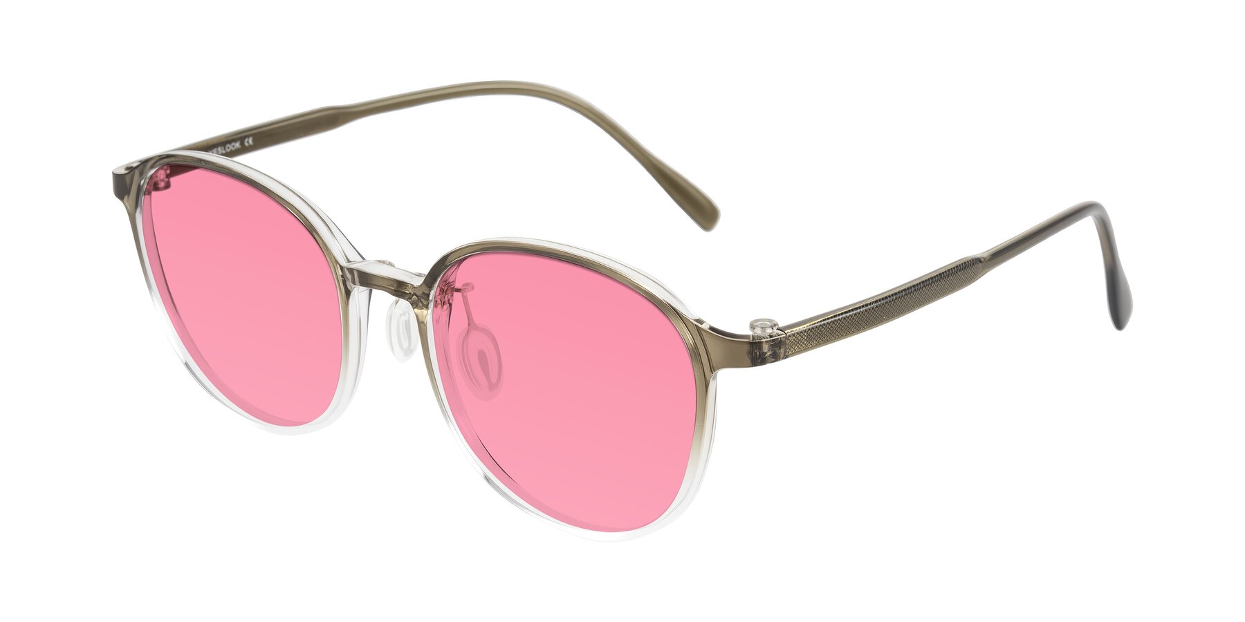 Angle of Vessani in Brown/Clear with Pink Tinted Lenses