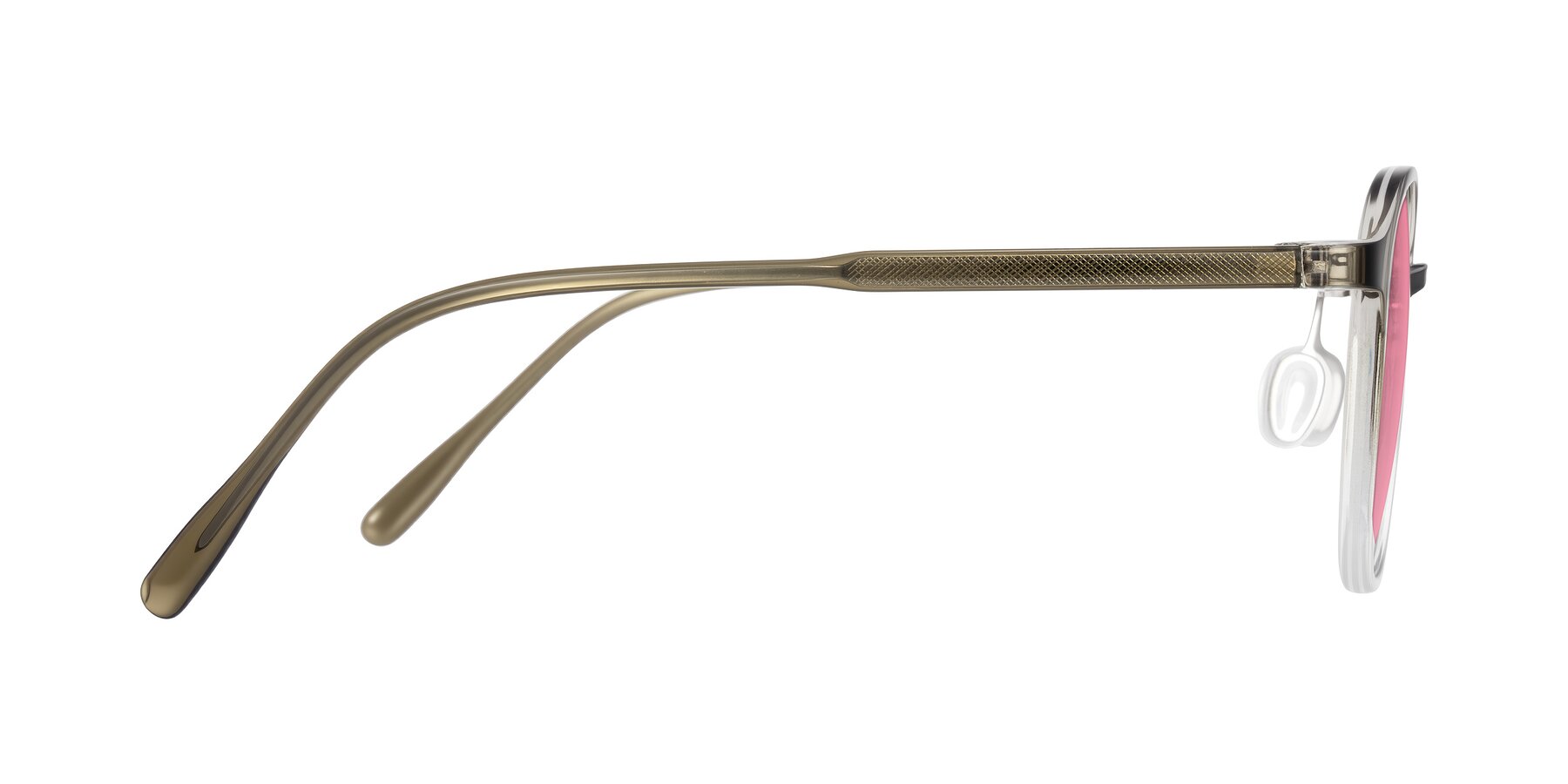 Side of Vessani in Brown/Clear with Pink Tinted Lenses