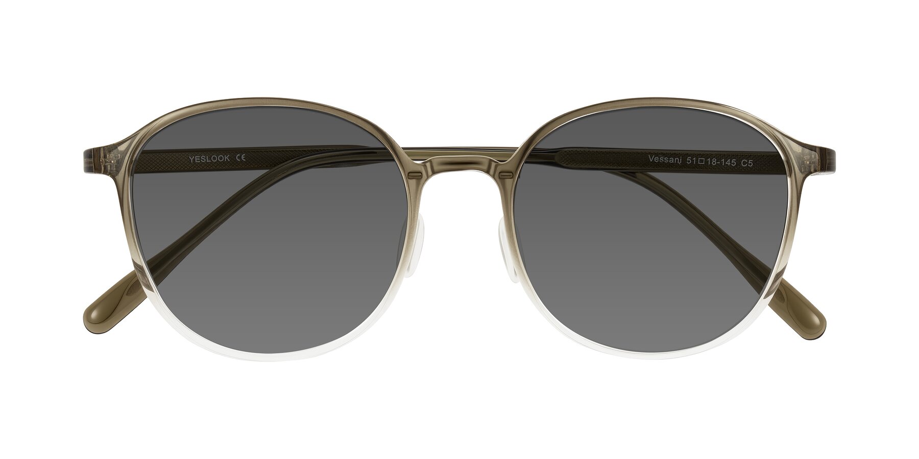 Folded Front of Vessani in Brown/Clear with Medium Gray Tinted Lenses