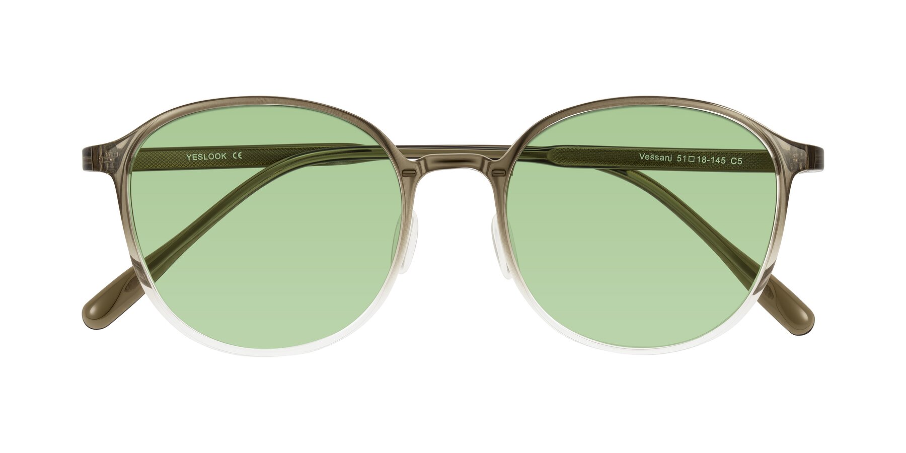 Folded Front of Vessani in Brown/Clear with Medium Green Tinted Lenses