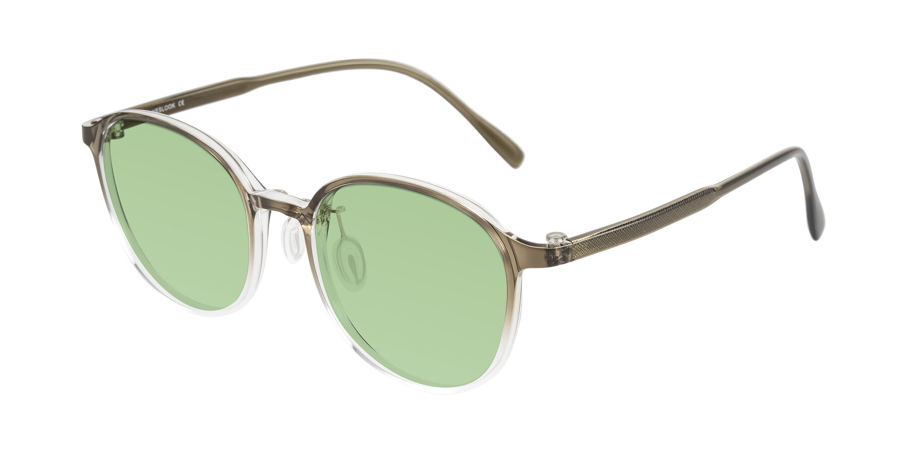 Angle of Vessani in Brown/Clear with Medium Green Tinted Lenses