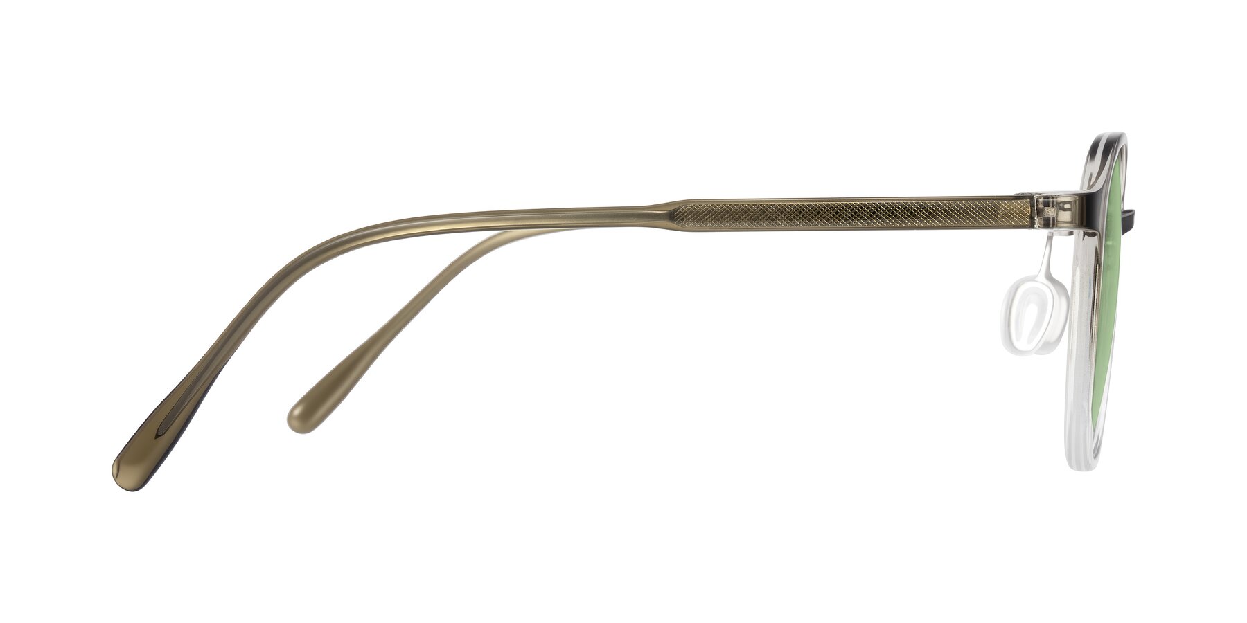 Side of Vessani in Brown/Clear with Medium Green Tinted Lenses