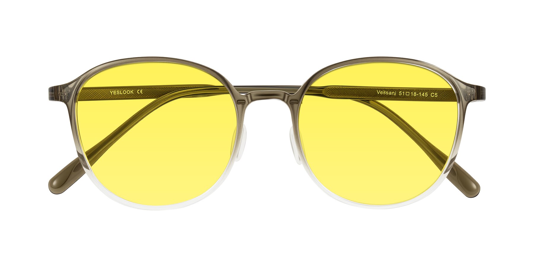 Folded Front of Vessani in Brown/Clear with Medium Yellow Tinted Lenses