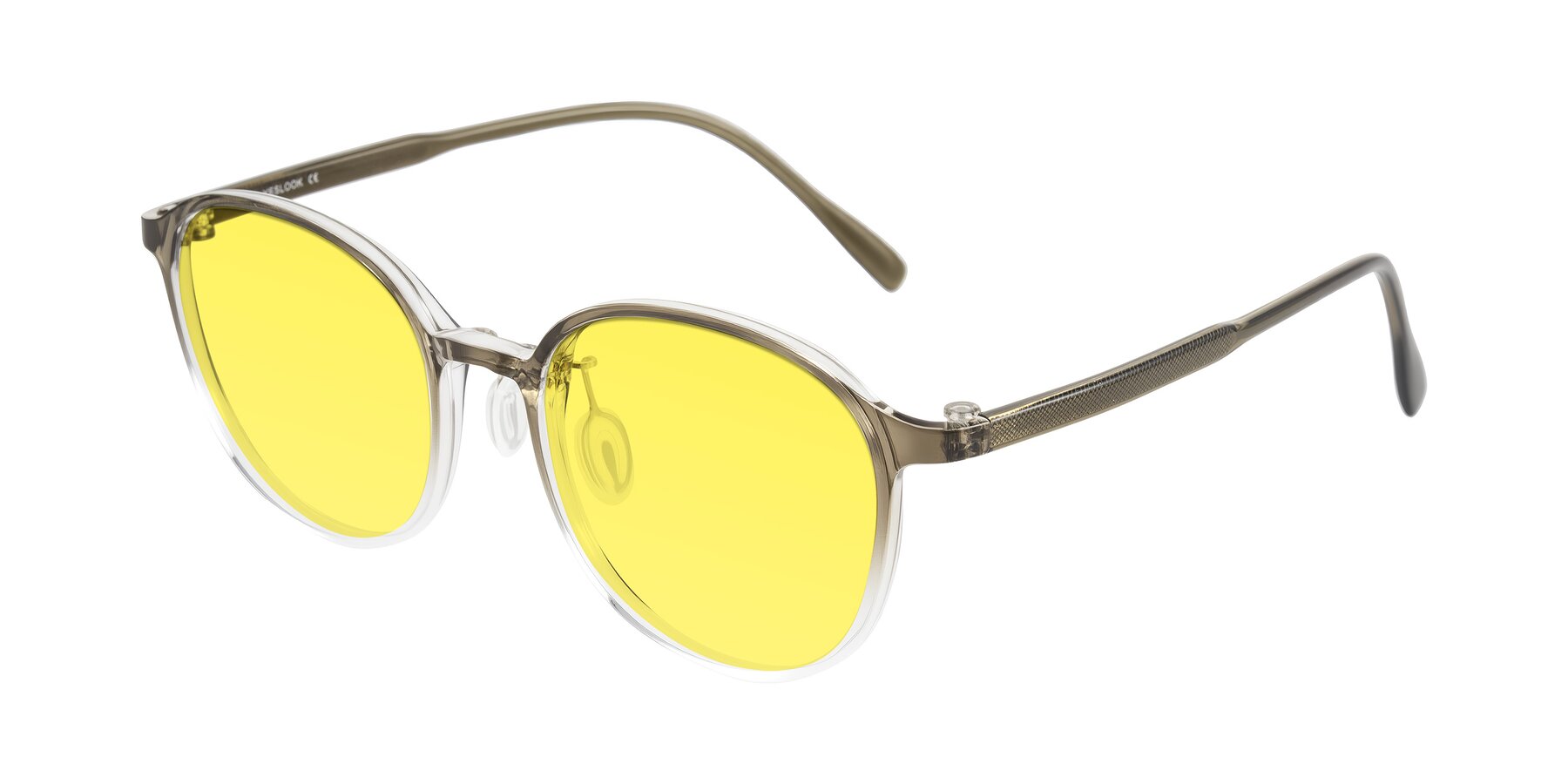 Angle of Vessani in Brown/Clear with Medium Yellow Tinted Lenses