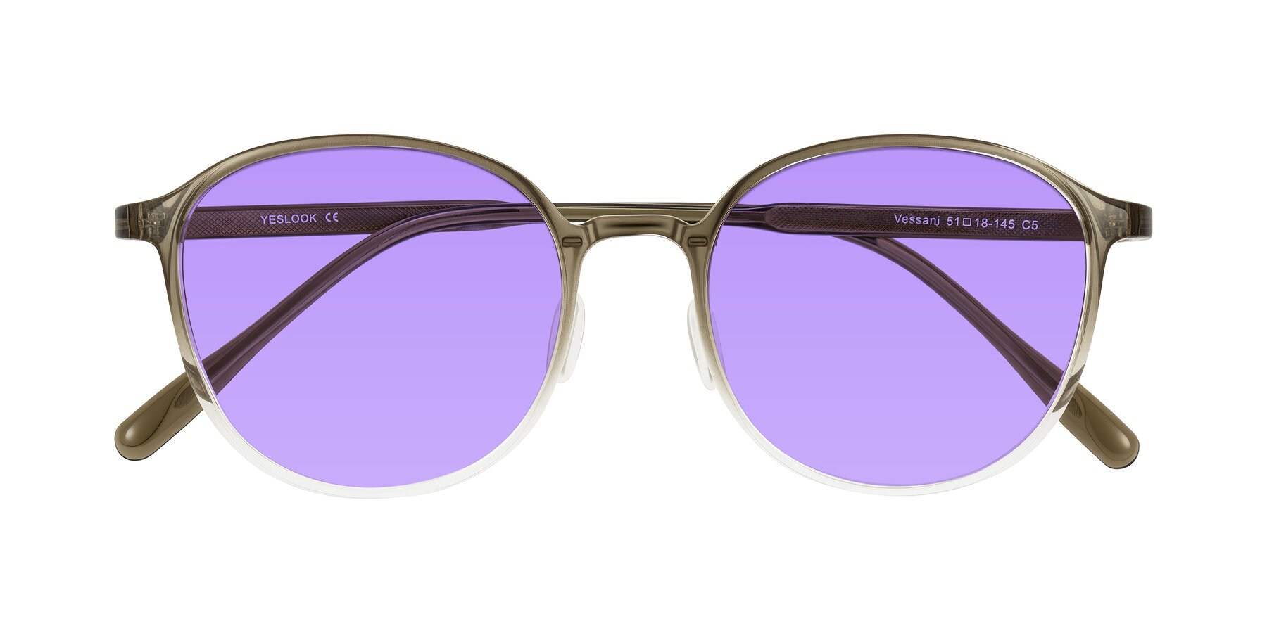 Folded Front of Vessani in Brown/Clear with Medium Purple Tinted Lenses