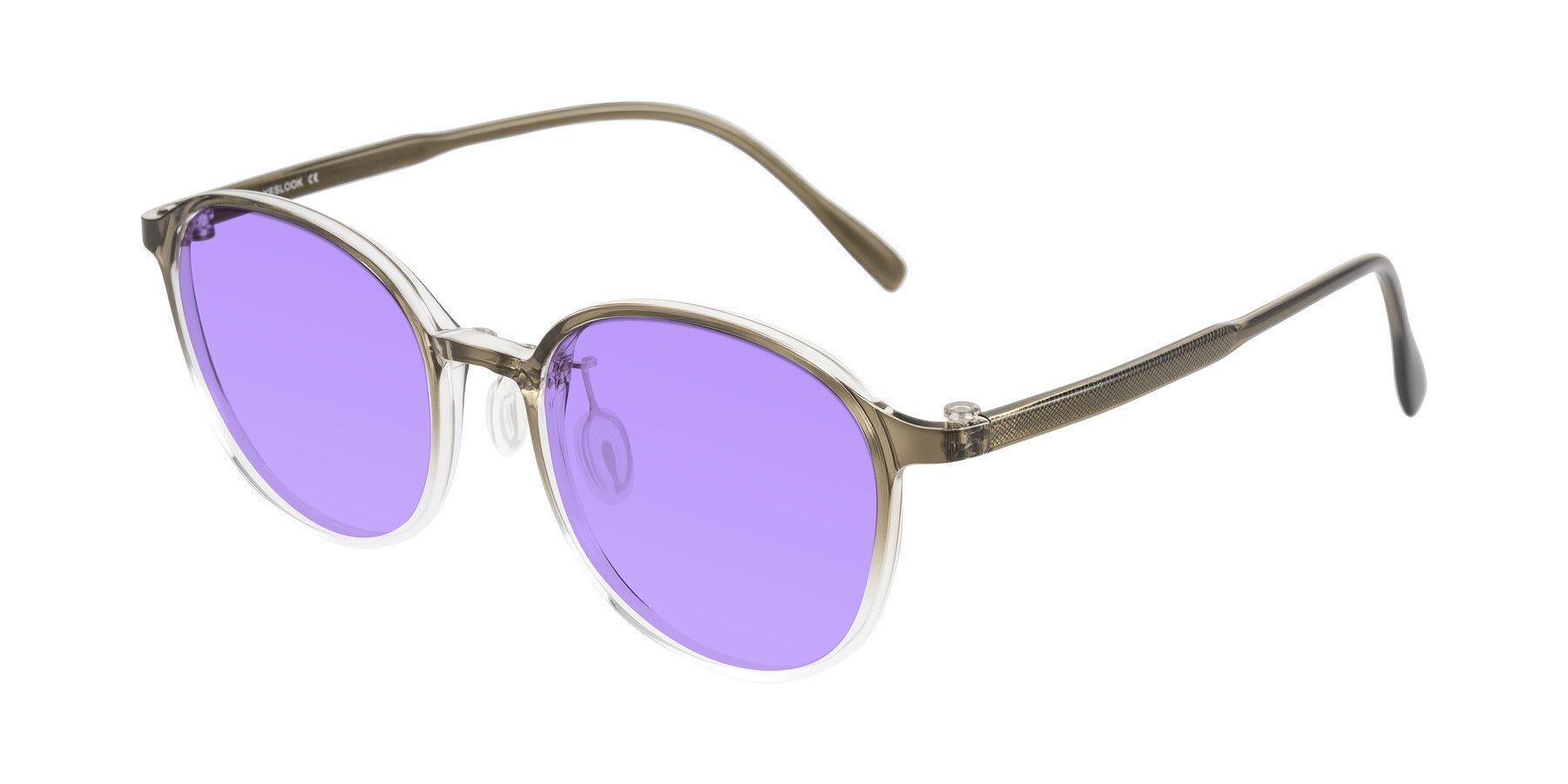 Angle of Vessani in Brown/Clear with Medium Purple Tinted Lenses
