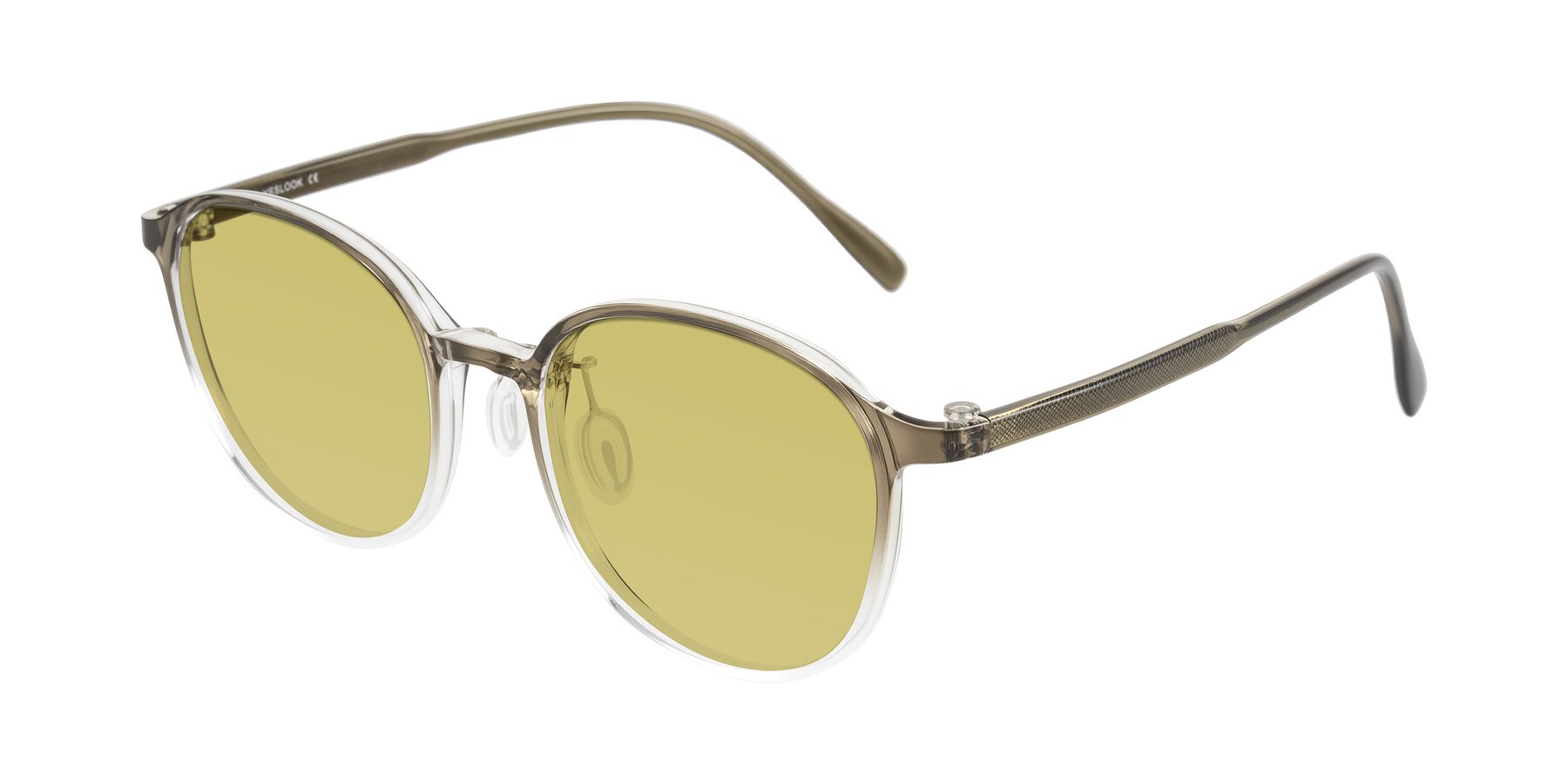 Angle of Vessani in Brown/Clear with Medium Champagne Tinted Lenses