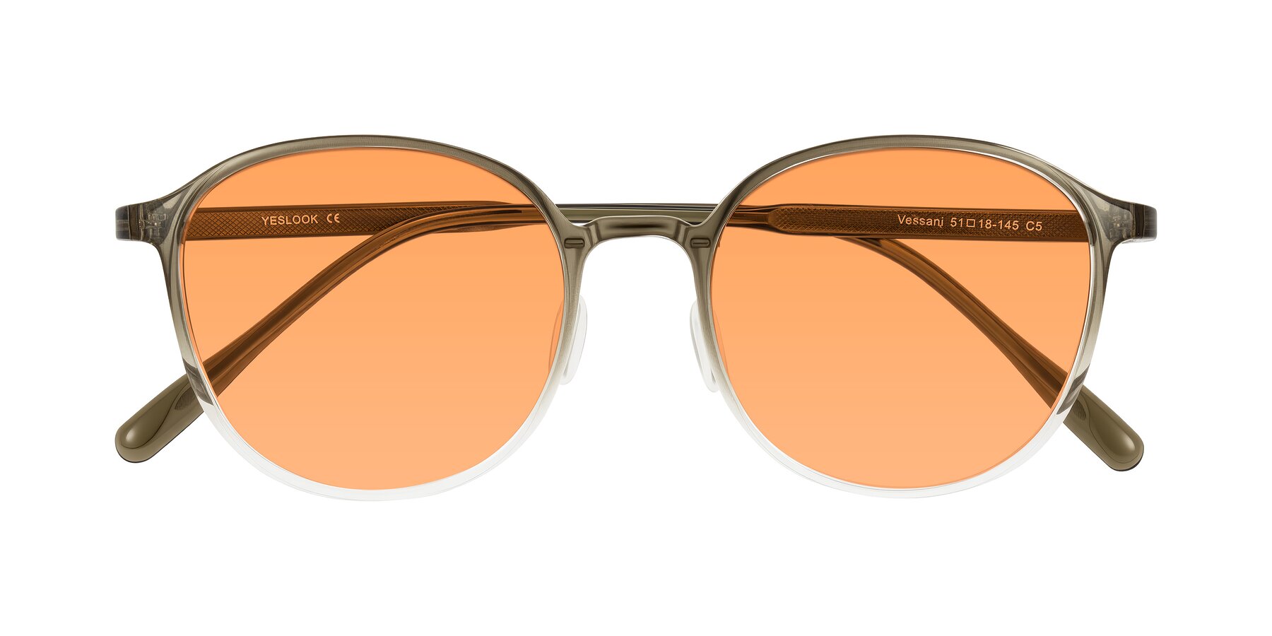 Folded Front of Vessani in Brown/Clear with Medium Orange Tinted Lenses