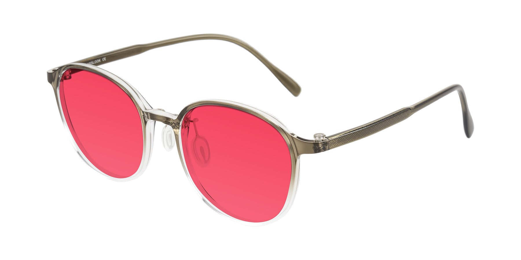 Angle of Vessani in Brown/Clear with Red Tinted Lenses