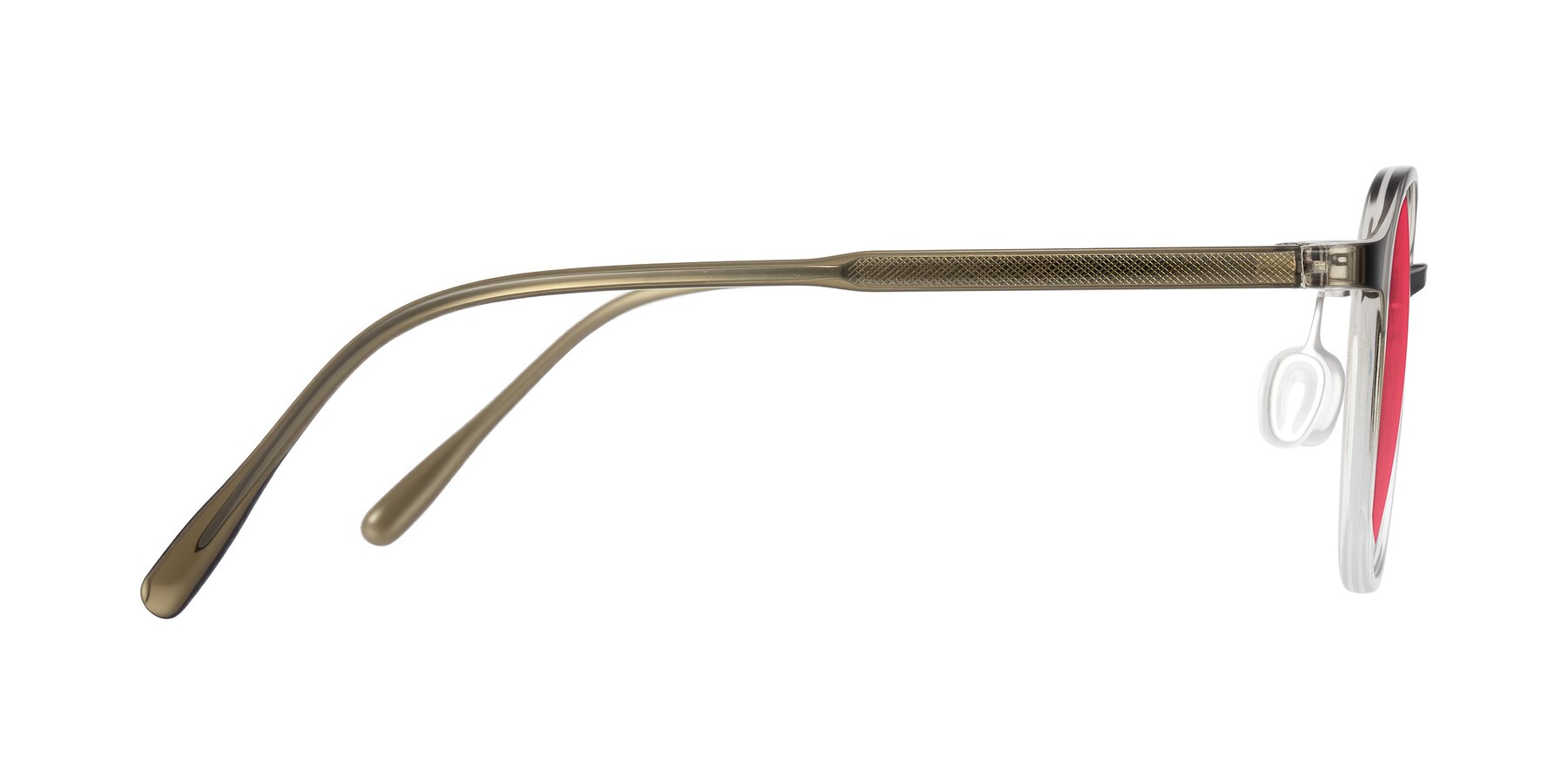Side of Vessani in Brown/Clear with Red Tinted Lenses