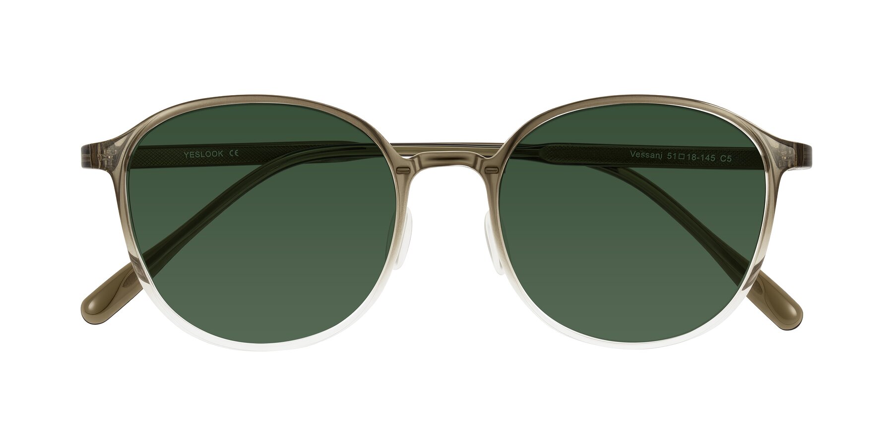 Folded Front of Vessani in Brown/Clear with Green Tinted Lenses