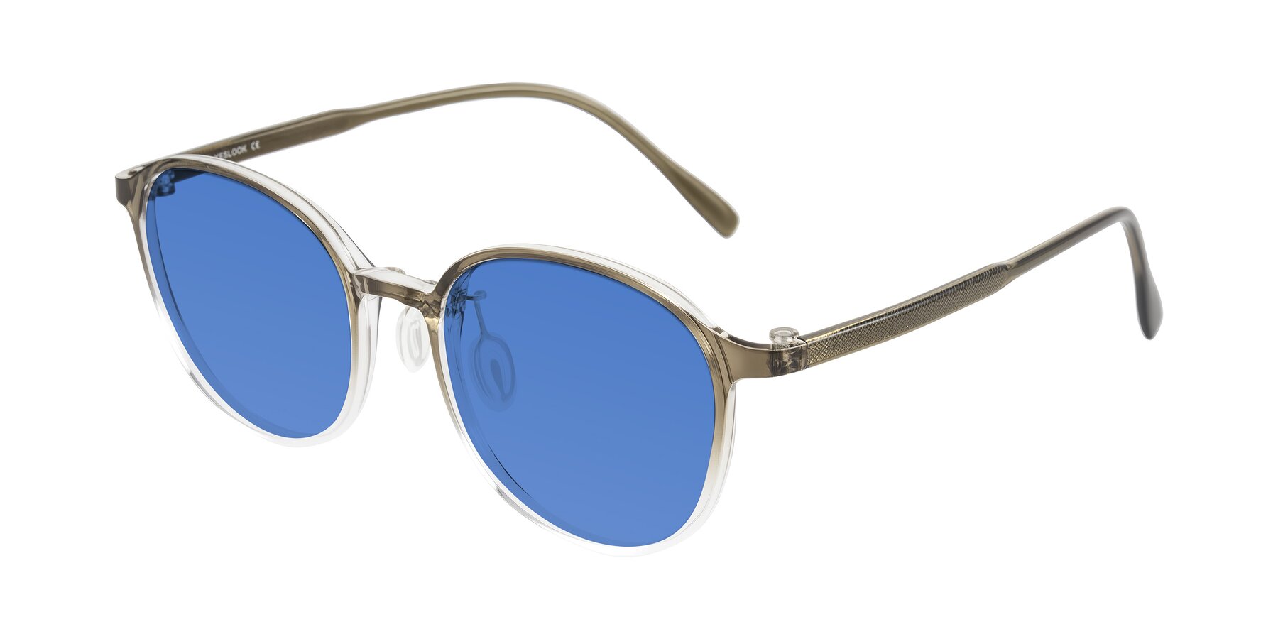 Angle of Vessani in Brown/Clear with Blue Tinted Lenses