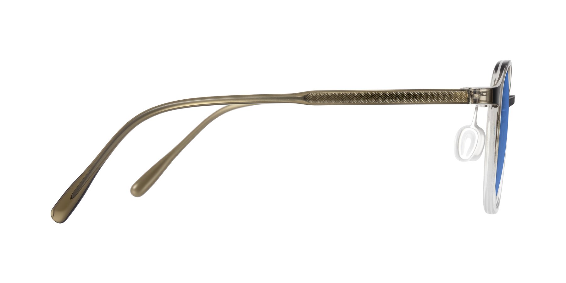 Side of Vessani in Brown/Clear with Blue Tinted Lenses