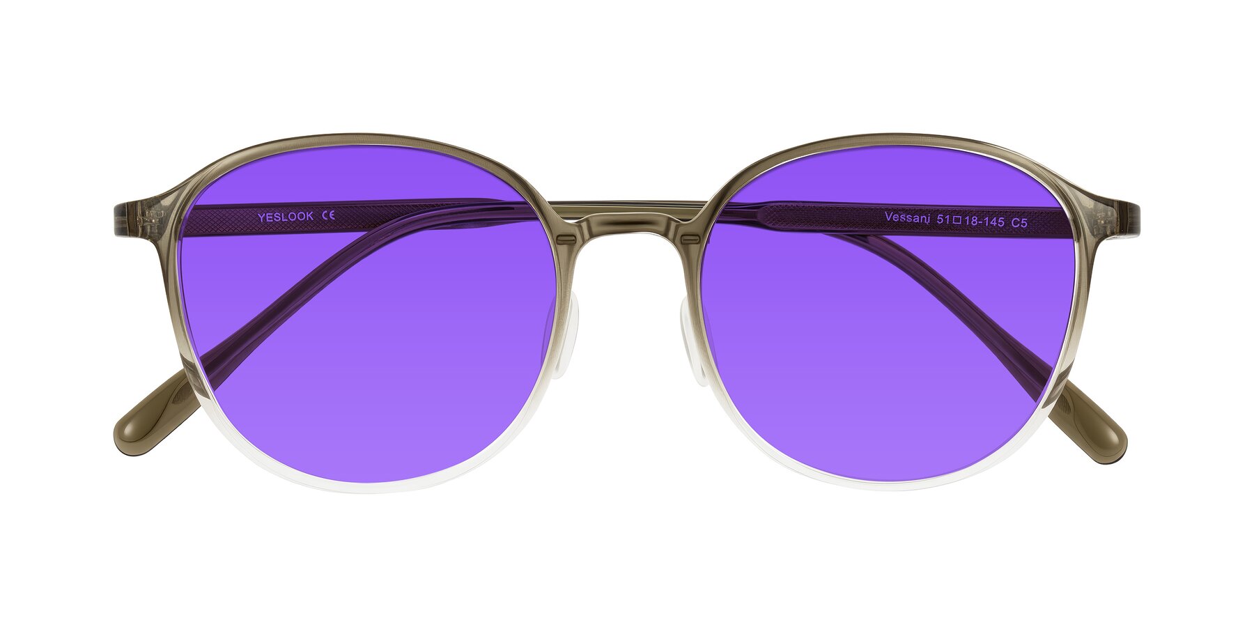 Folded Front of Vessani in Brown/Clear with Purple Tinted Lenses