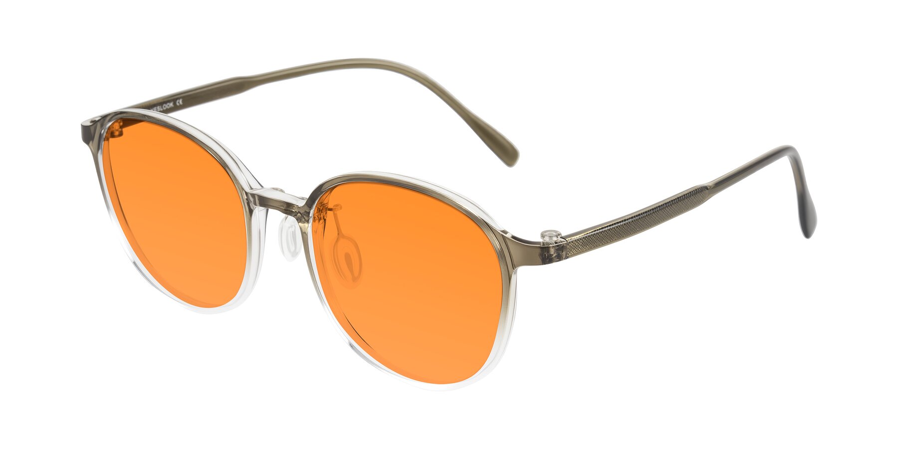 Angle of Vessani in Brown/Clear with Orange Tinted Lenses