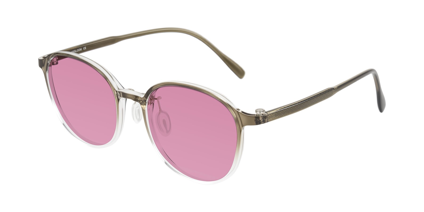 Angle of Vessani in Brown/Clear with Medium Wine Tinted Lenses