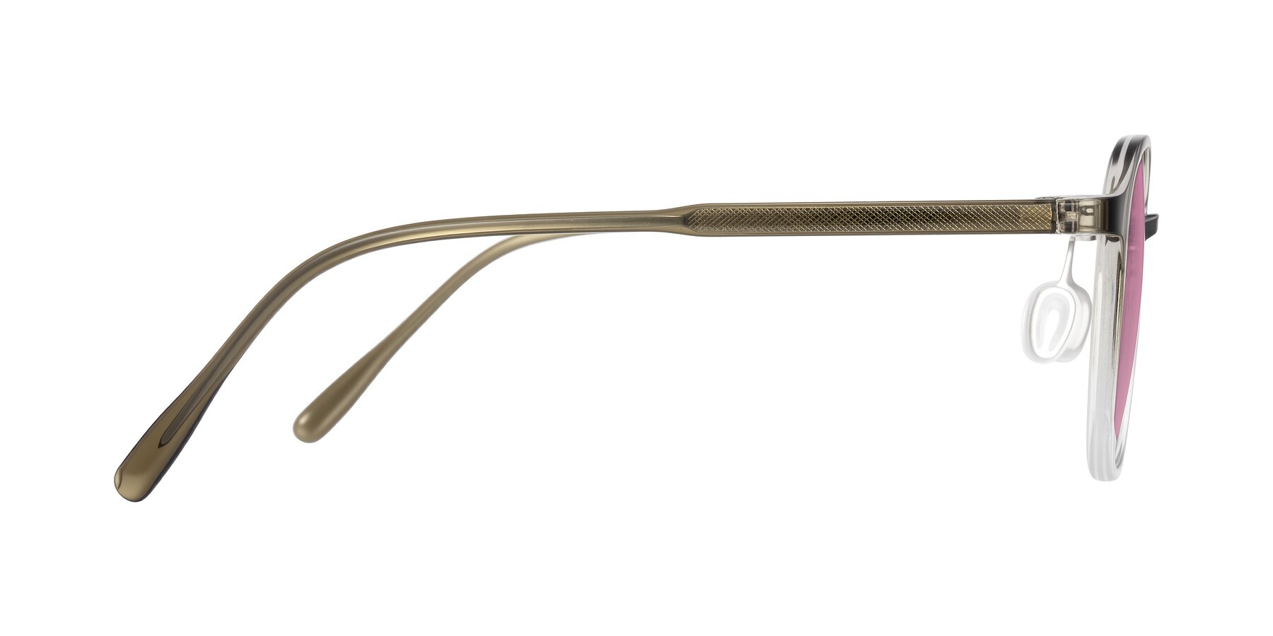 Side of Vessani in Brown/Clear with Medium Wine Tinted Lenses