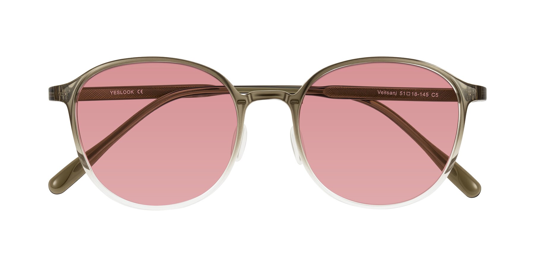 Folded Front of Vessani in Brown/Clear with Medium Garnet Tinted Lenses