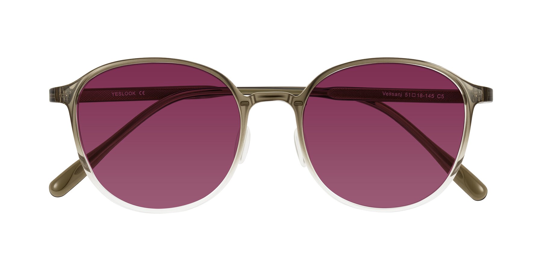 Folded Front of Vessani in Brown/Clear with Wine Tinted Lenses