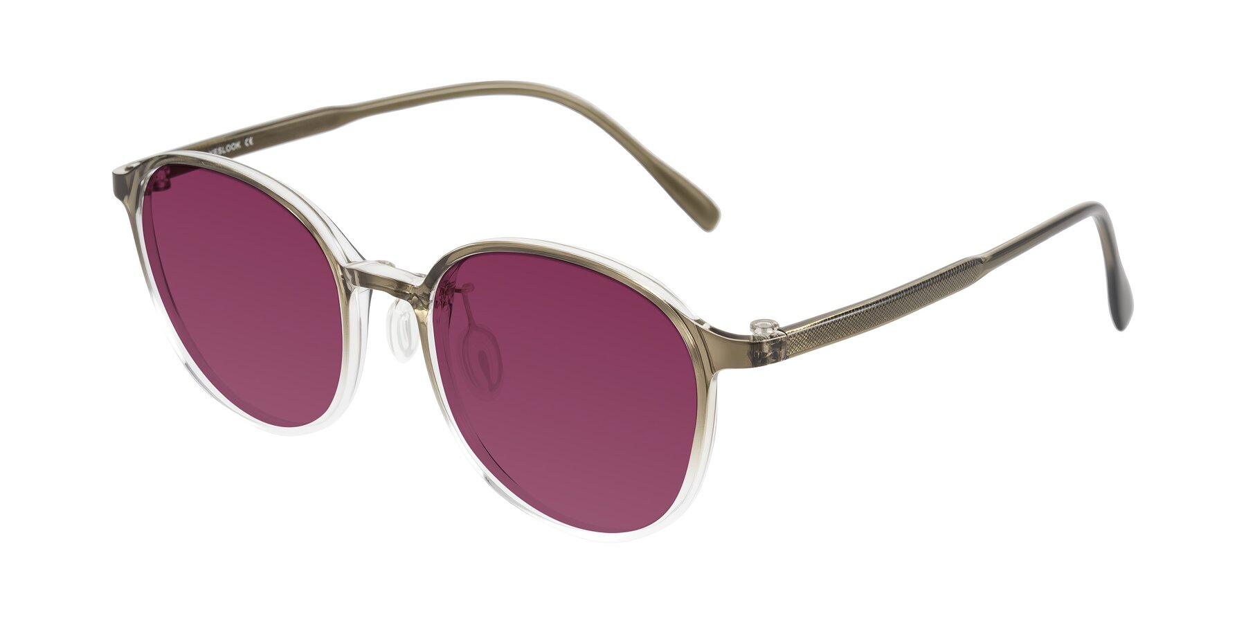 Angle of Vessani in Brown/Clear with Wine Tinted Lenses