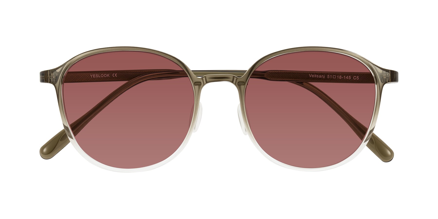 Folded Front of Vessani in Brown/Clear with Garnet Tinted Lenses