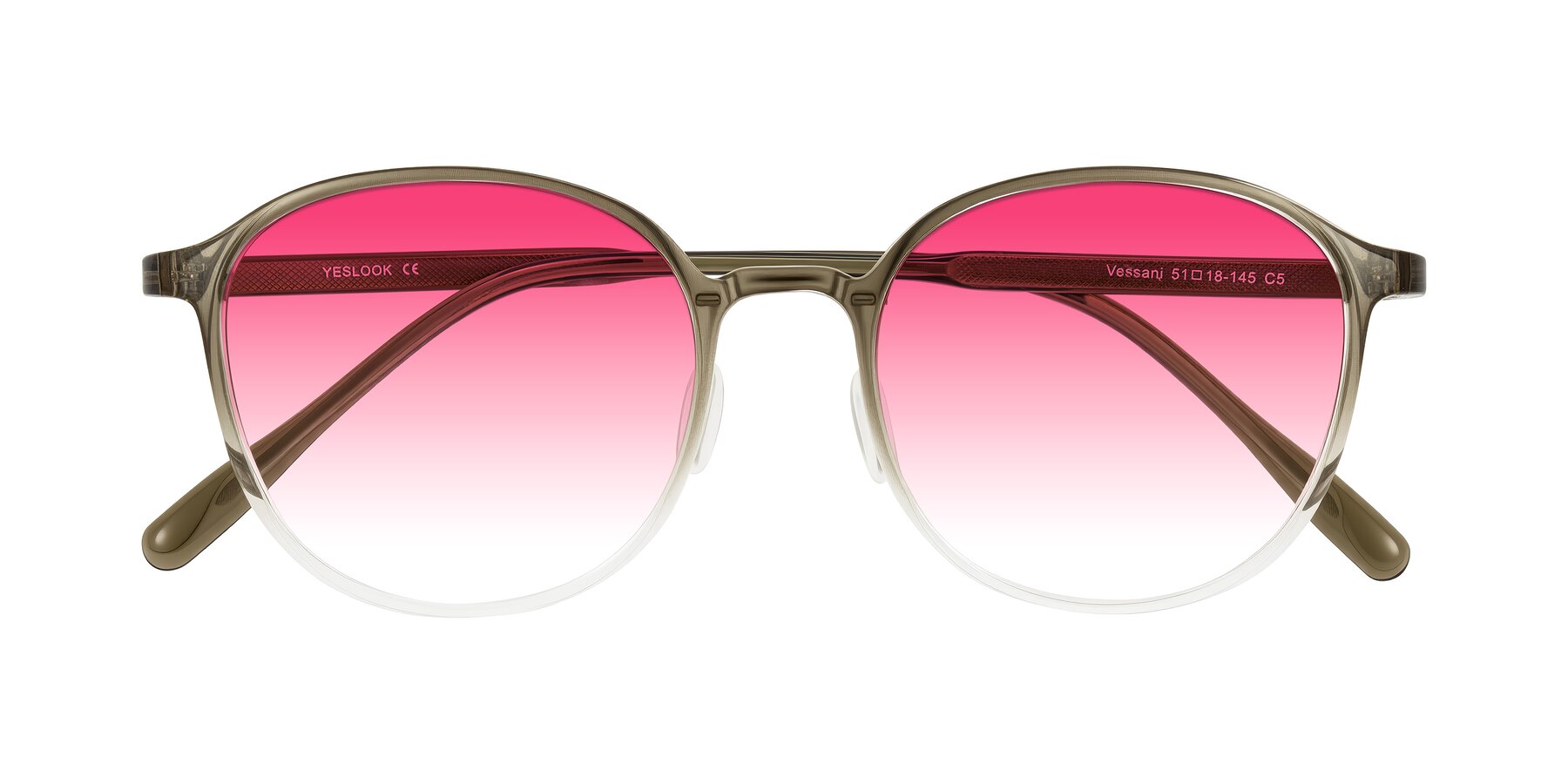 Folded Front of Vessani in Brown/Clear with Pink Gradient Lenses