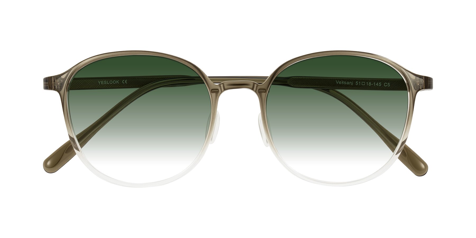 Folded Front of Vessani in Brown/Clear with Green Gradient Lenses
