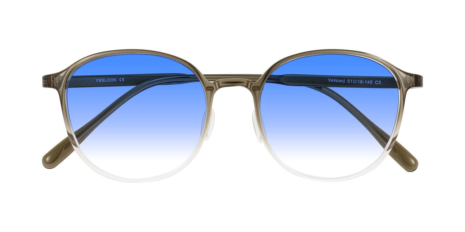 Folded Front of Vessani in Brown/Clear with Blue Gradient Lenses