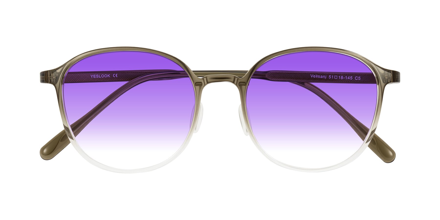 Folded Front of Vessani in Brown/Clear with Purple Gradient Lenses