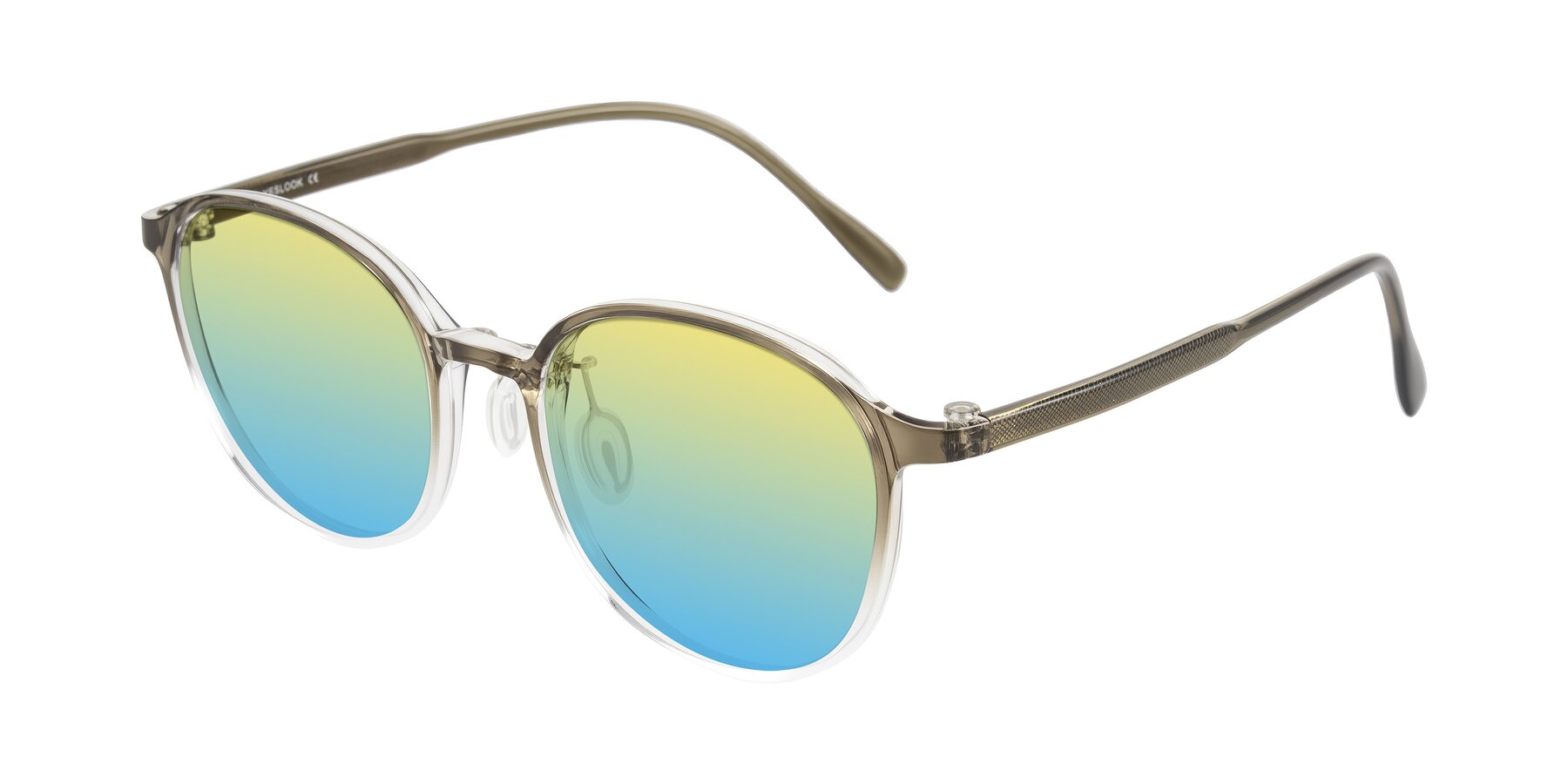 Angle of Vessani in Brown/Clear with Yellow / Blue Gradient Lenses