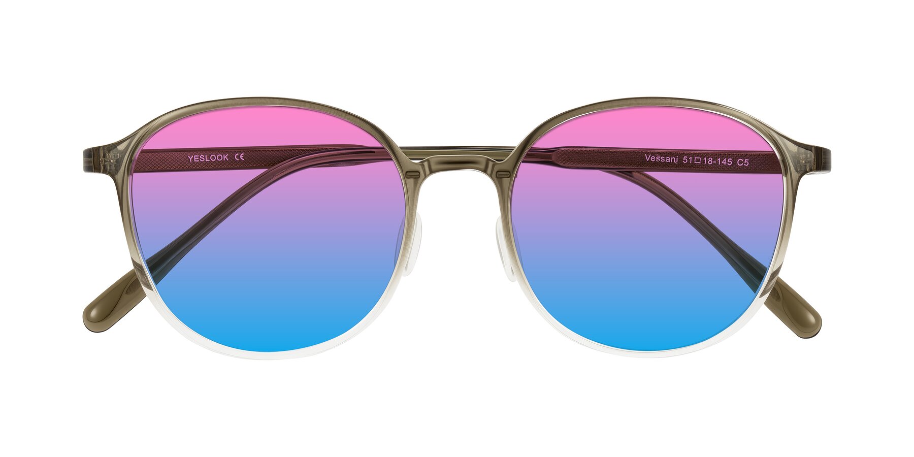 Folded Front of Vessani in Brown/Clear with Pink / Blue Gradient Lenses