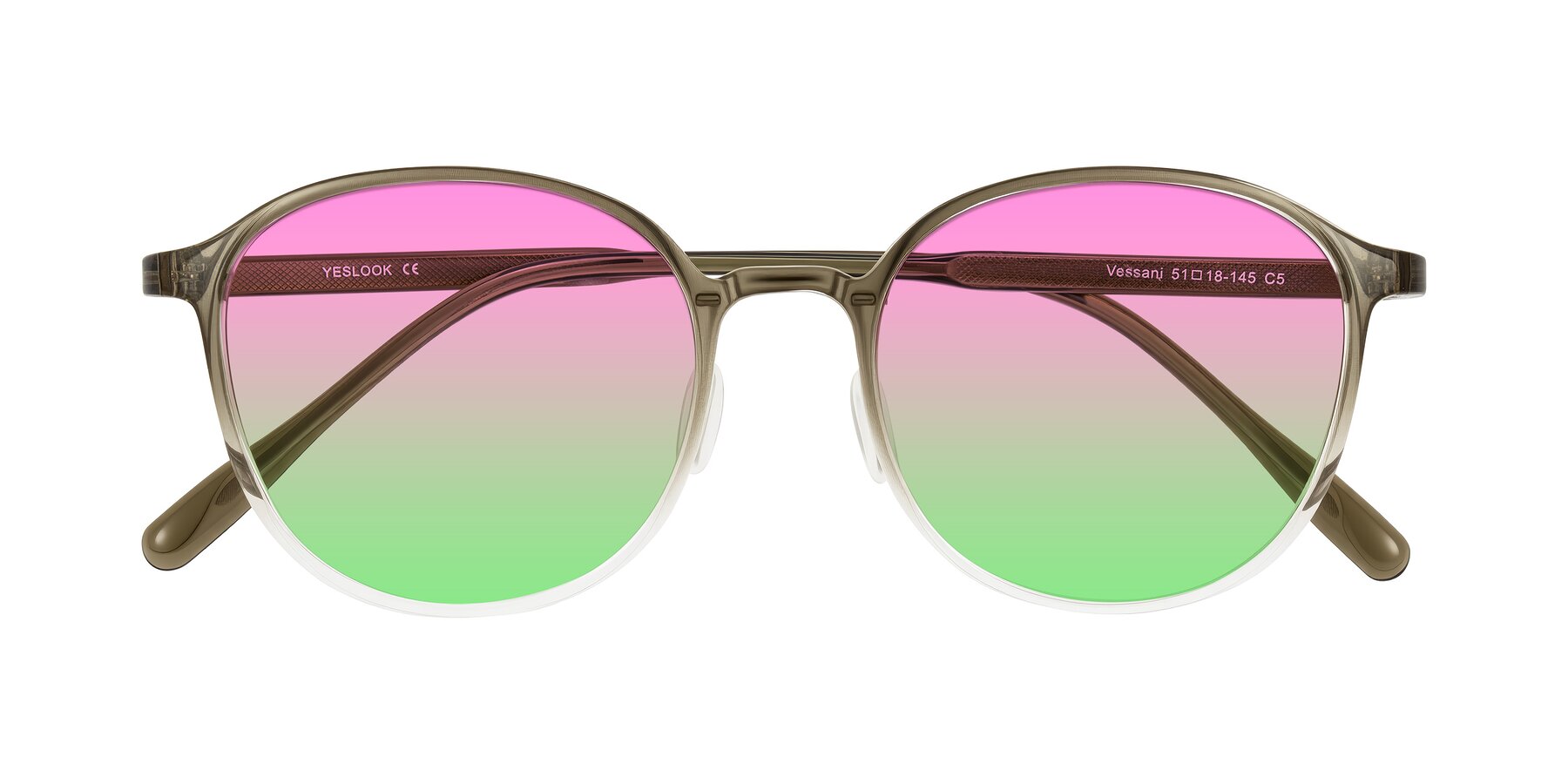 Folded Front of Vessani in Brown/Clear with Pink / Green Gradient Lenses