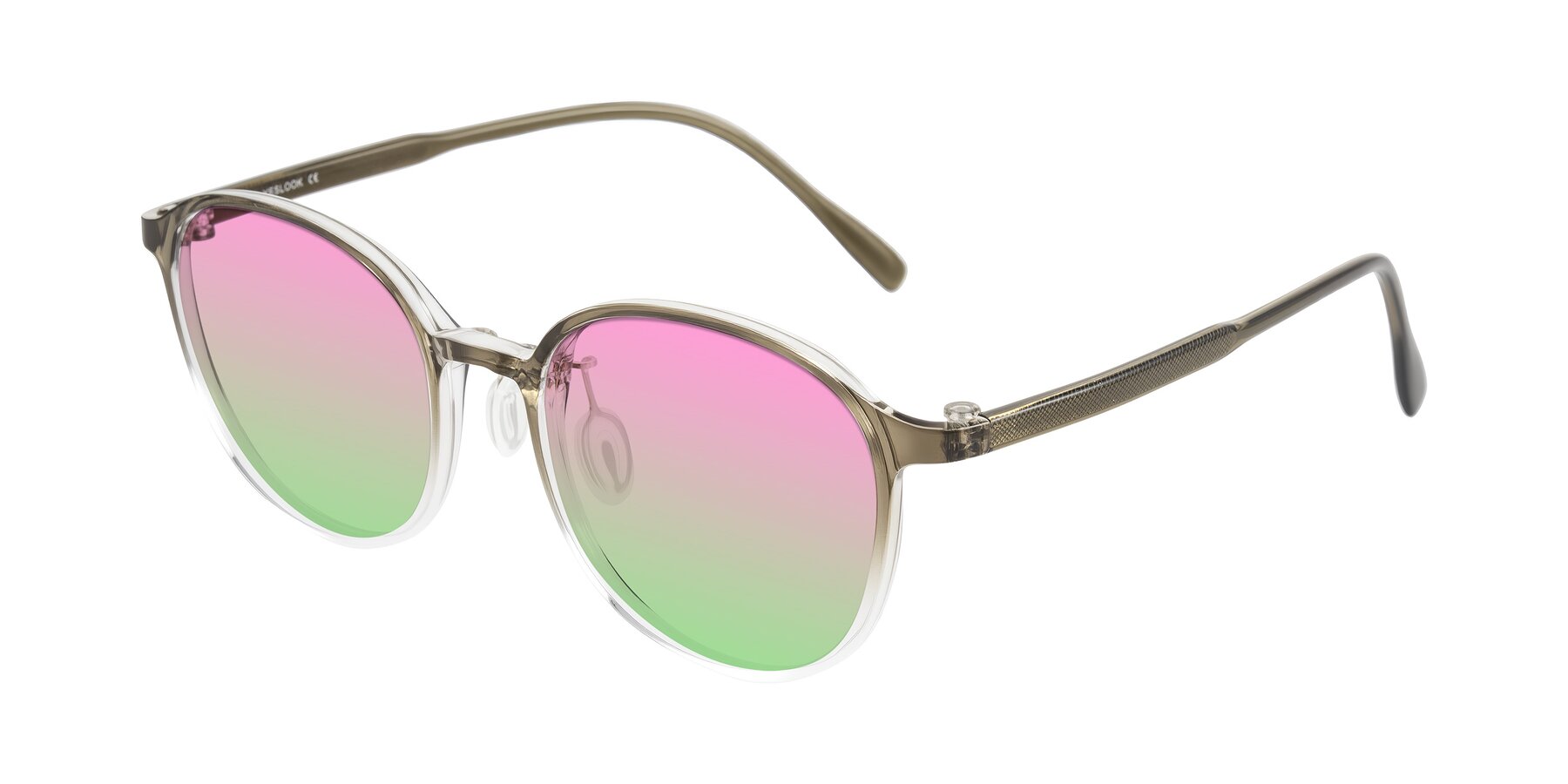 Angle of Vessani in Brown/Clear with Pink / Green Gradient Lenses