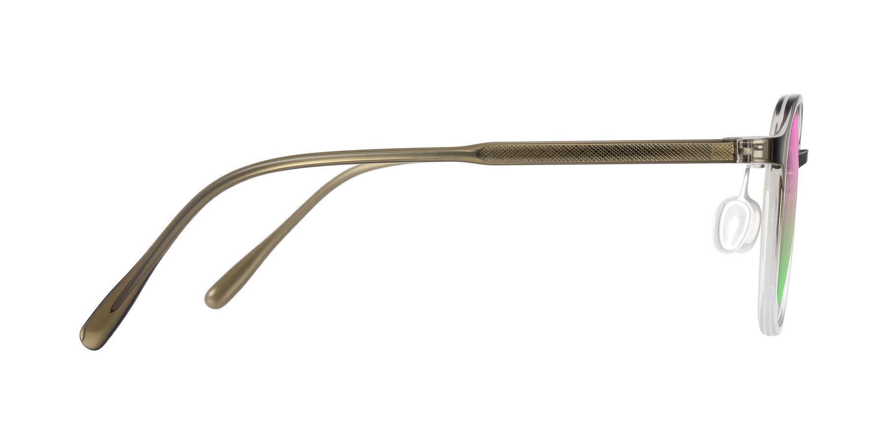 Side of Vessani in Brown/Clear with Pink / Green Gradient Lenses