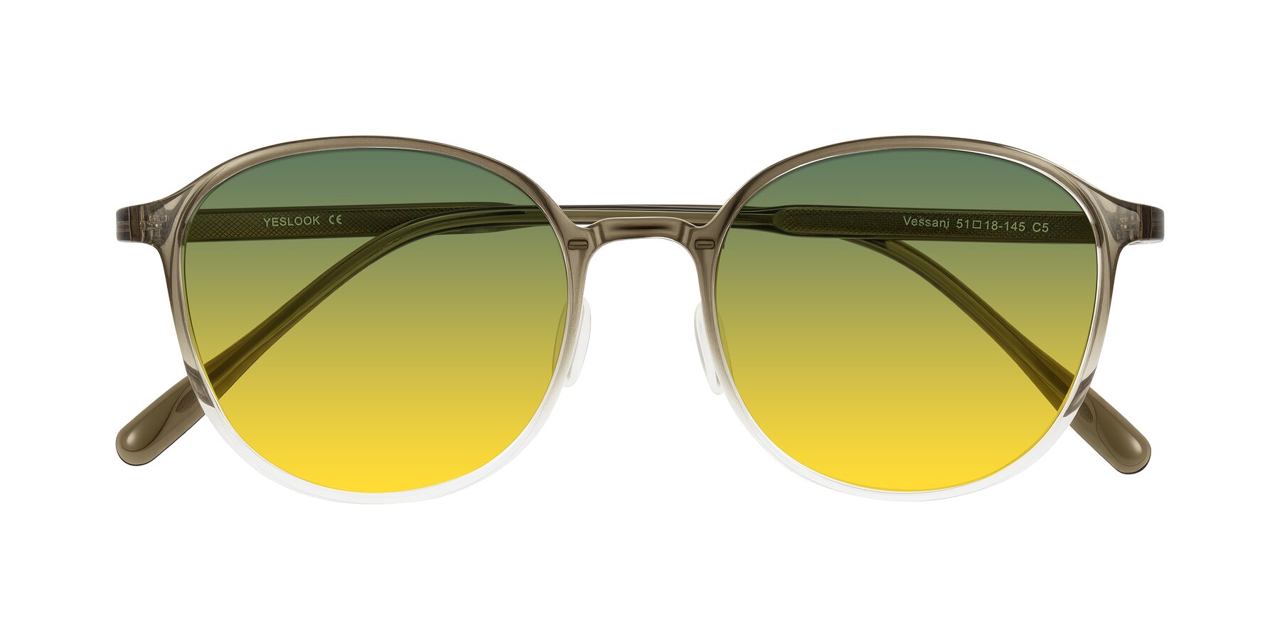 Folded Front of Vessani in Brown/Clear with Green / Yellow Gradient Lenses