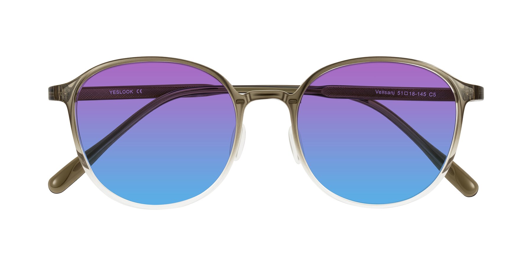 Folded Front of Vessani in Brown/Clear with Purple / Blue Gradient Lenses